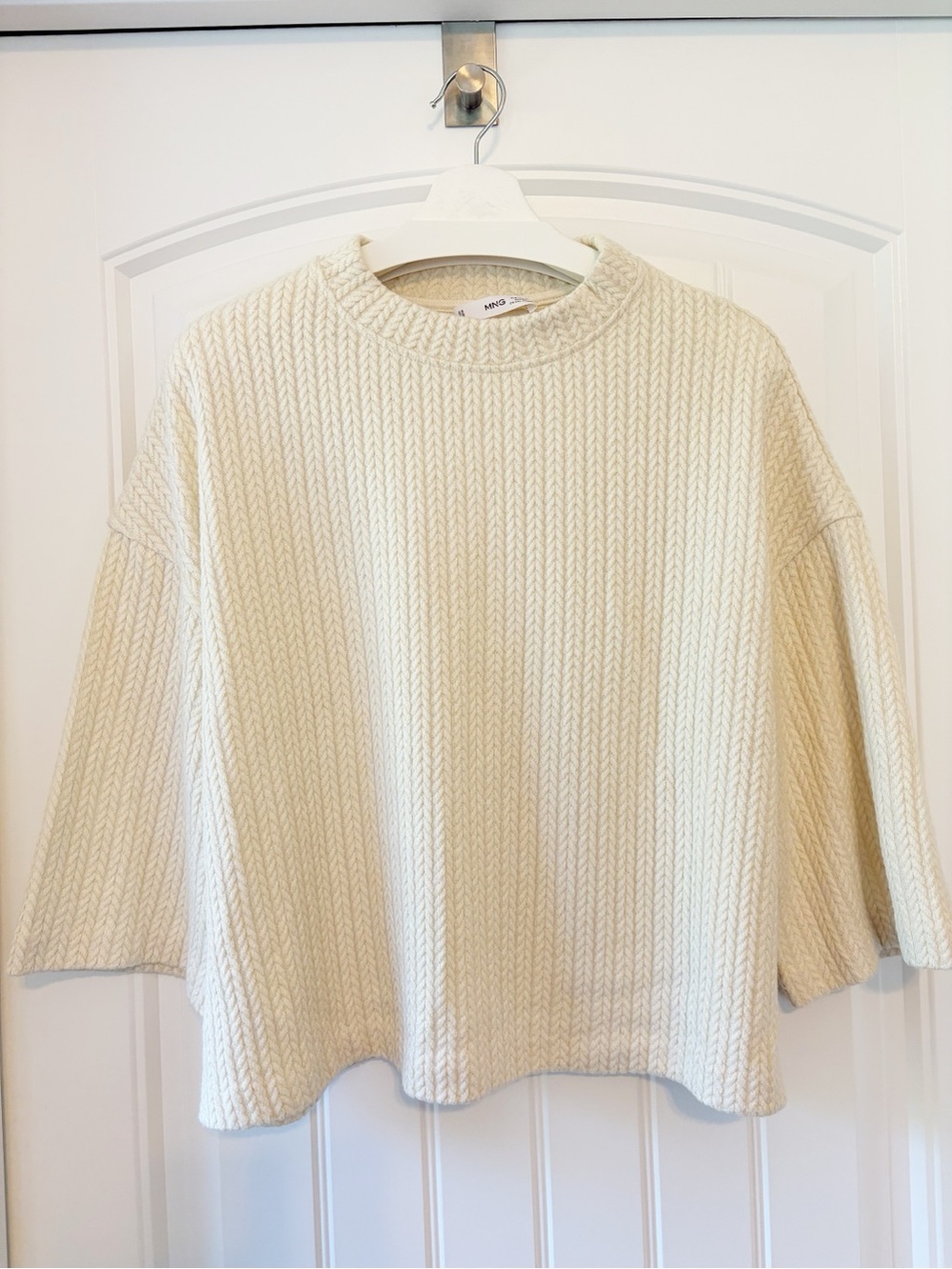 MANGO I NWOT Cable-Knit Mockneck Sweater, Cream